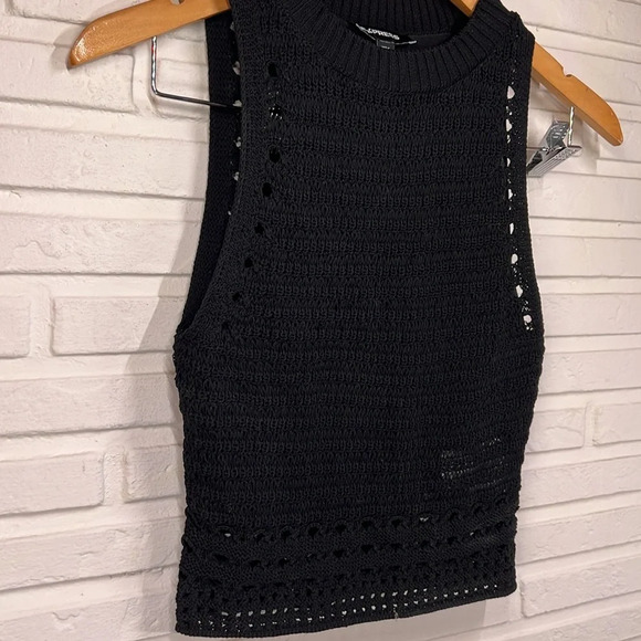 Express Black Cropped Crochet Sleeveless Sweater, Women’s Size Extra Small - Picture 2 of 7
